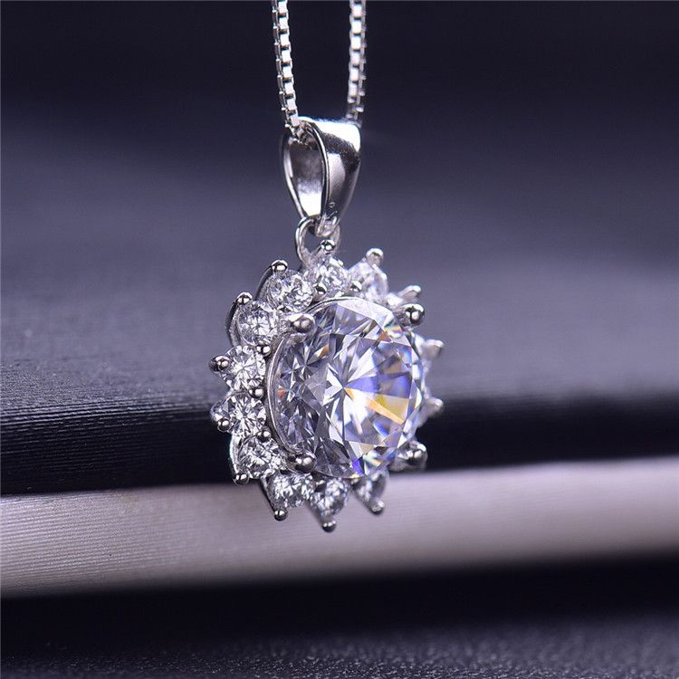 Platinum Plated Zircon Sunflower Pendant