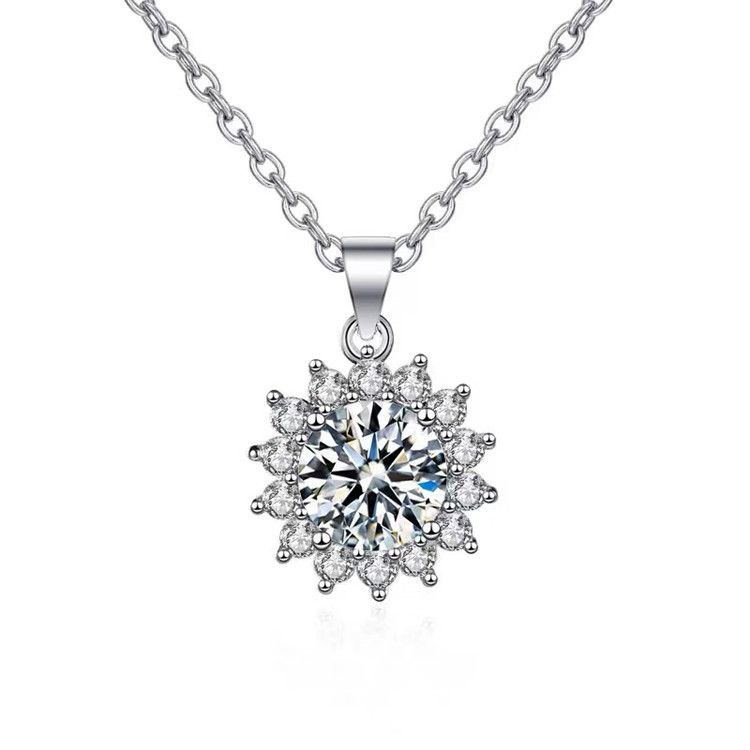 Platinum Plated Zircon Sunflower Pendant