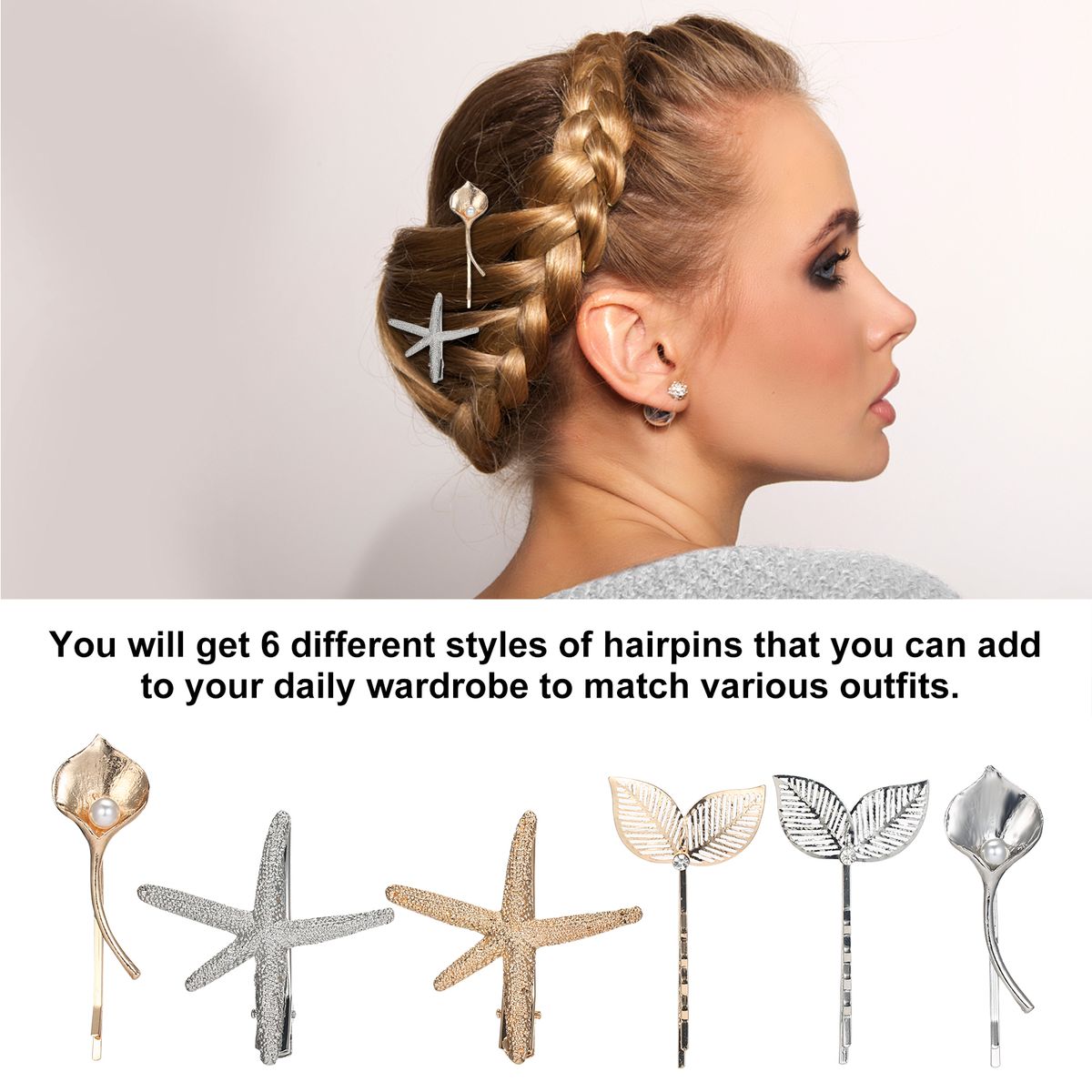 6 PCS Fashion Hair Clips Set Metal Hair Barrettes Salon