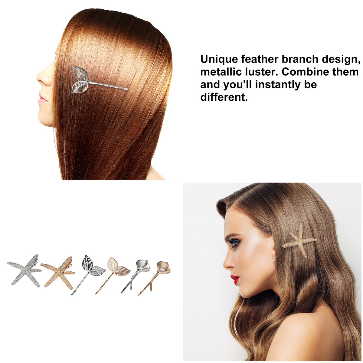6 PCS Fashion Hair Clips Set Metal Hair Barrettes Salon