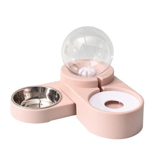 Pet Cat Dog Water Food Feeder Automatic Dispenser 1.8L Bubble Container Stainless Steel Bowl For Drinking Eating