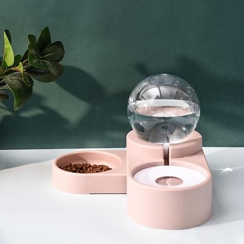 Pet Cat Dog Water Food Feeder Automatic Dispenser 1.8L Bubble Container Stainless Steel Bowl For Drinking Eating