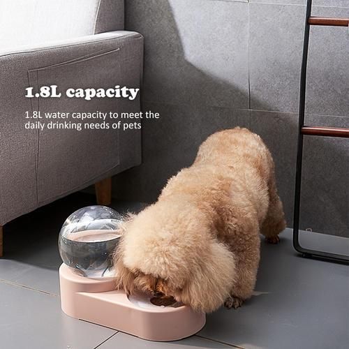 Pet Cat Dog Water Food Feeder Automatic Dispenser 1.8L Bubble Container Stainless Steel Bowl For Drinking Eating