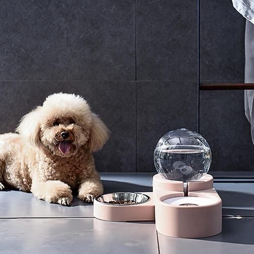 Pet Cat Dog Water Food Feeder Automatic Dispenser 1.8L Bubble Container Stainless Steel Bowl For Drinking Eating