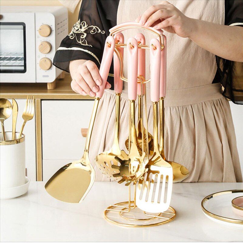 Nordic - Gold Stainless Steel Cooking Spoon Set - 7 Pieces