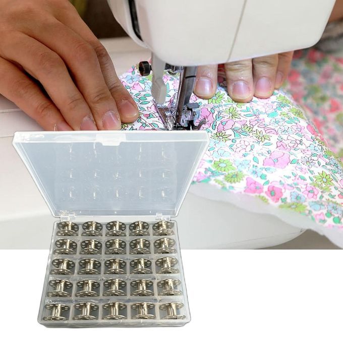 25 Pieces Metal Bobbins Spools With Transparent Case Craft Sewing