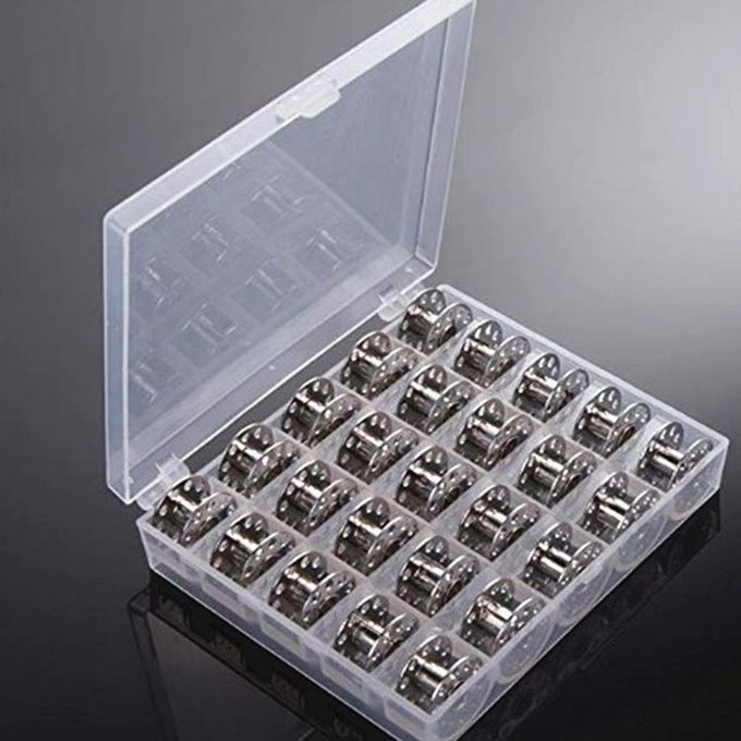 25 Pieces Metal Bobbins Spools With Transparent Case Craft Sewing