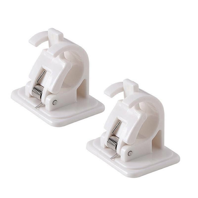 2 Pcs Hanging Rod Clip Adhesive Wall Curtain Hanging Rod Clamp Hooks Shower Curtain Rod Fixed Clip Hanging Rack Hook