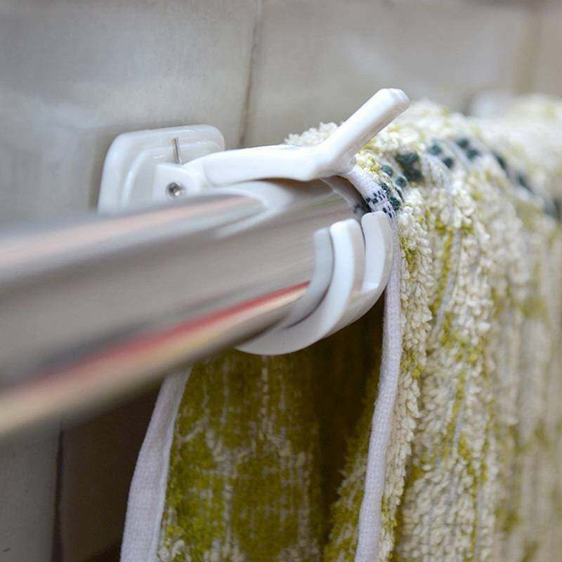 2 Pcs Hanging Rod Clip Adhesive Wall Curtain Hanging Rod Clamp Hooks Shower Curtain Rod Fixed Clip Hanging Rack Hook