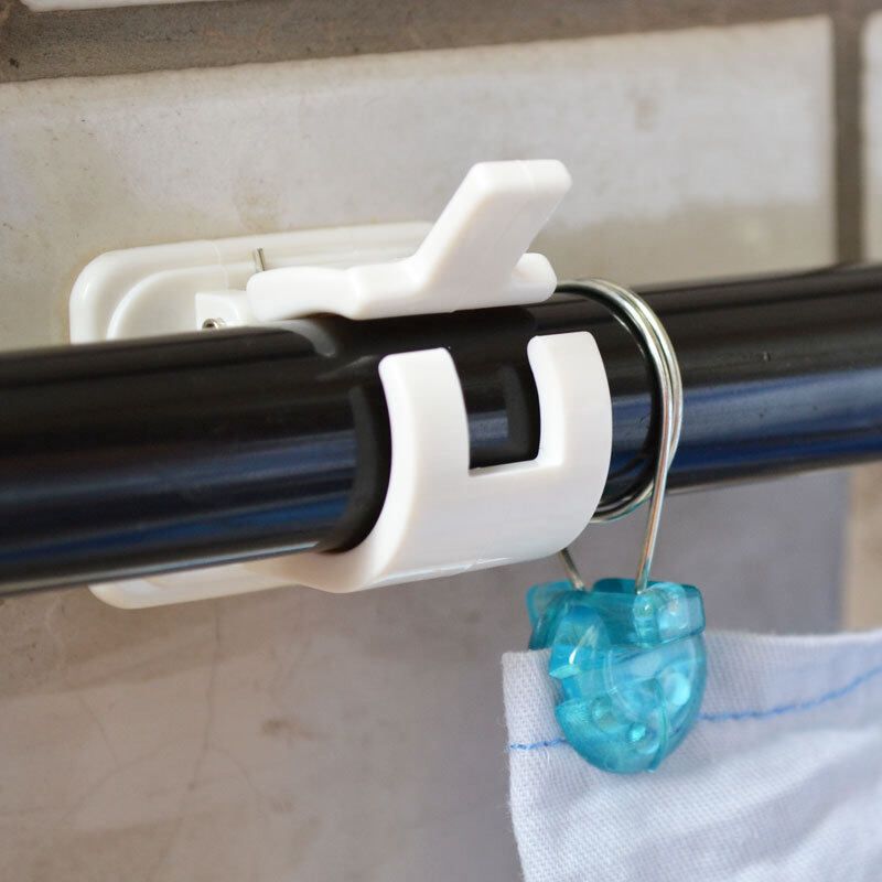 2 Pcs Hanging Rod Clip Adhesive Wall Curtain Hanging Rod Clamp Hooks Shower Curtain Rod Fixed Clip Hanging Rack Hook