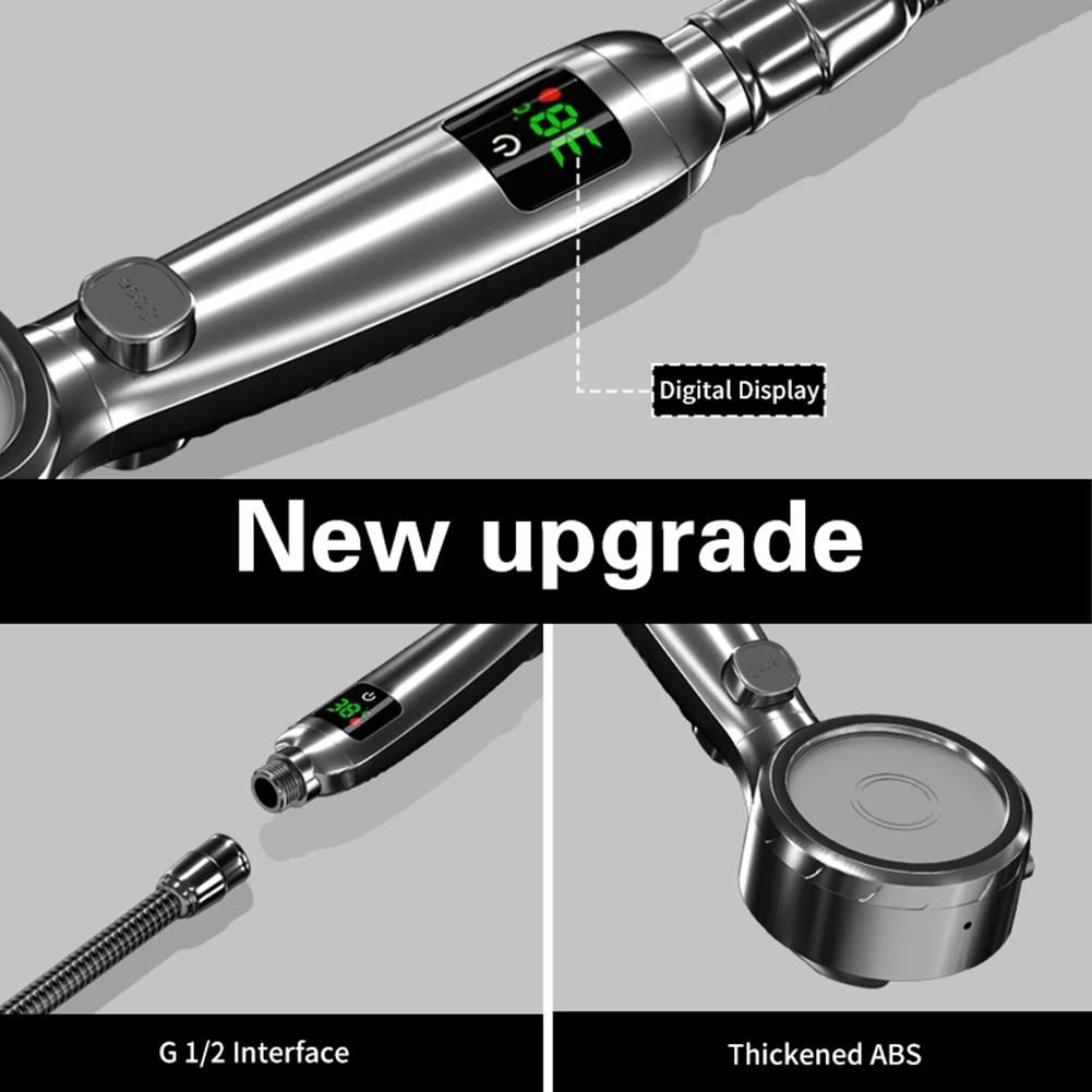 Temperature Display Shower Head Handheld No Charging