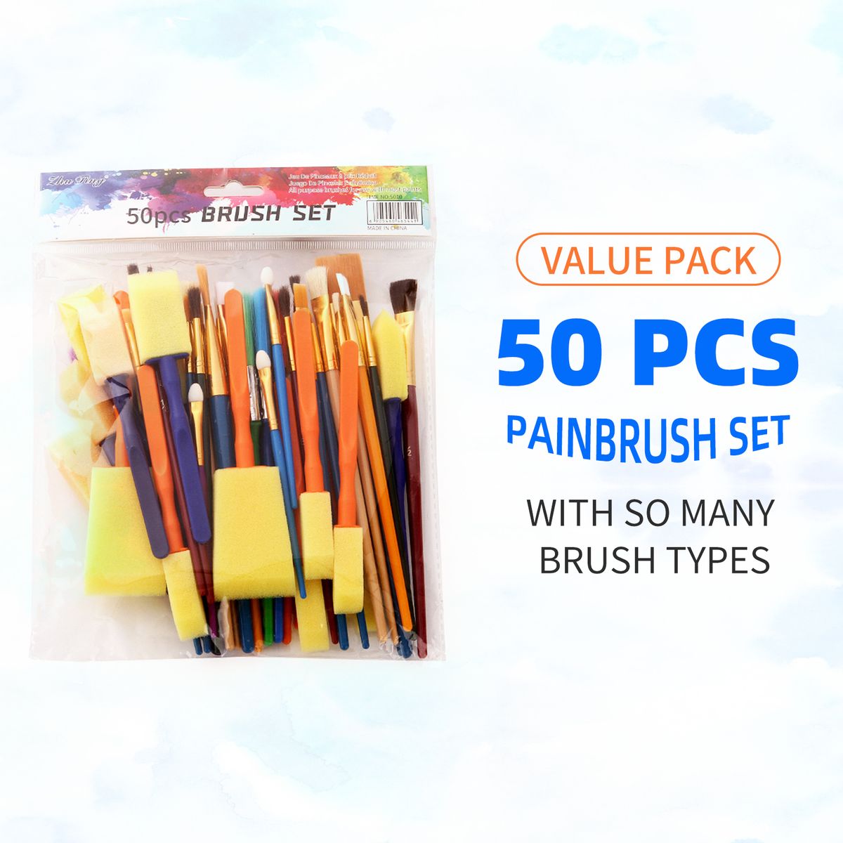 50PCS Paintbrushes All Purpose Washable Paint Brushes Set