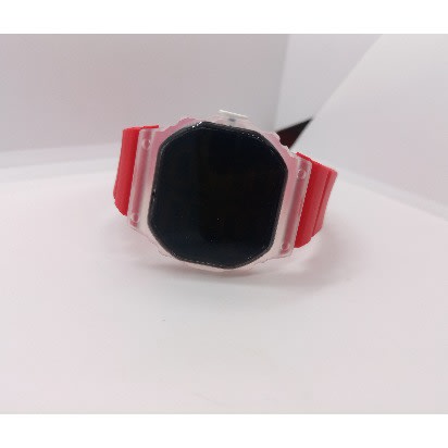 Unisex Transparent Bezel Silicone Led Watch - Red
