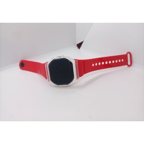 Unisex Transparent Bezel Silicone Led Watch - Red