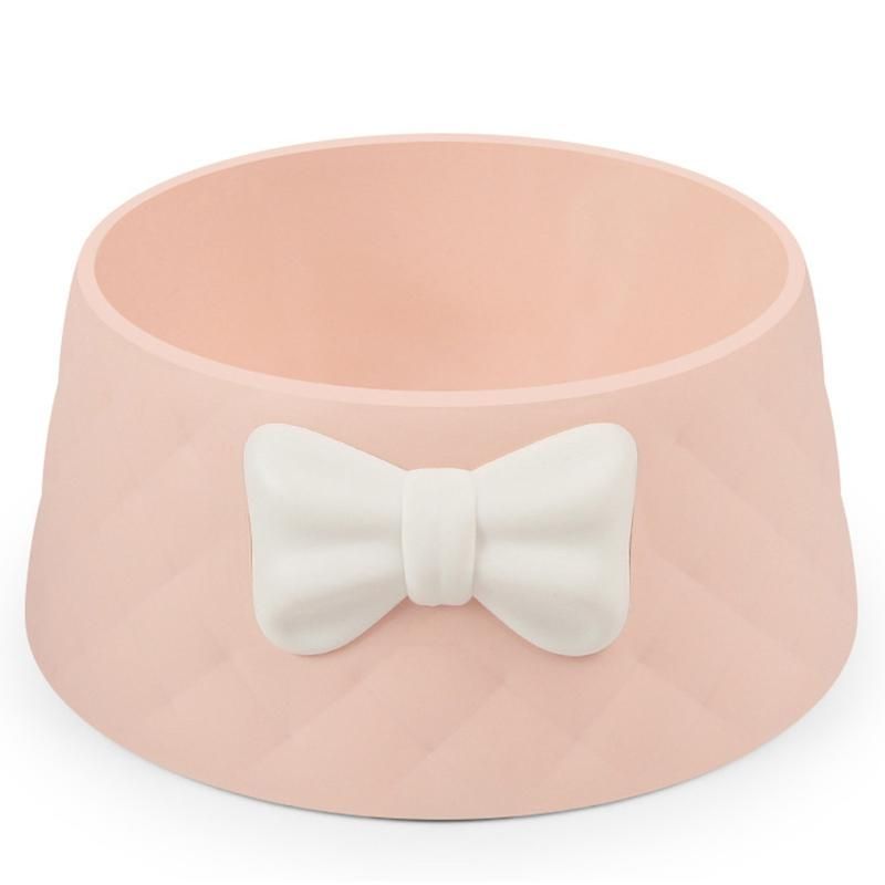 Pink Pet Dog Feeding Food Bowls Shock-Proof Bowknot Decor