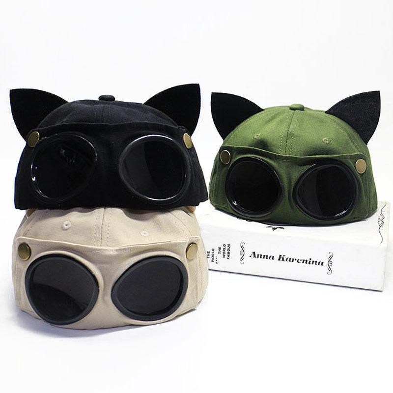 2023 New Pilot Glasses Baseball Hat Women Men Cat Ears Sun Visor Cap Autumn