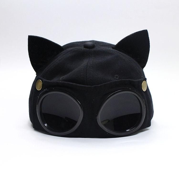 2023 New Pilot Glasses Baseball Hat Women Men Cat Ears Sun Visor Cap Autumn