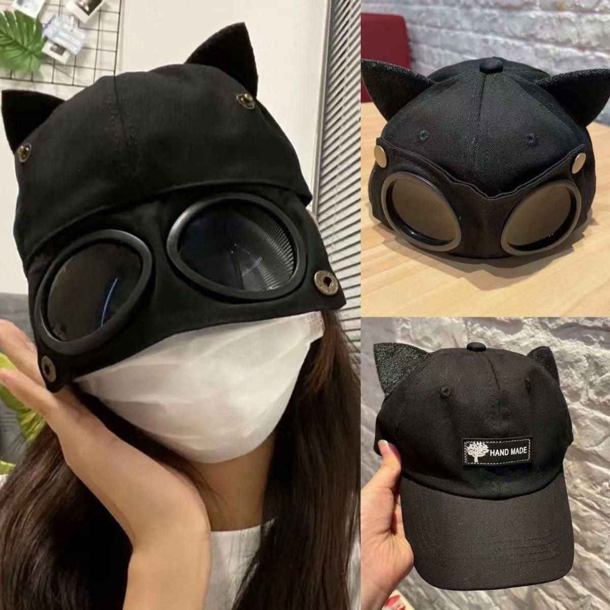 2023 New Pilot Glasses Baseball Hat Women Men Cat Ears Sun Visor Cap Autumn