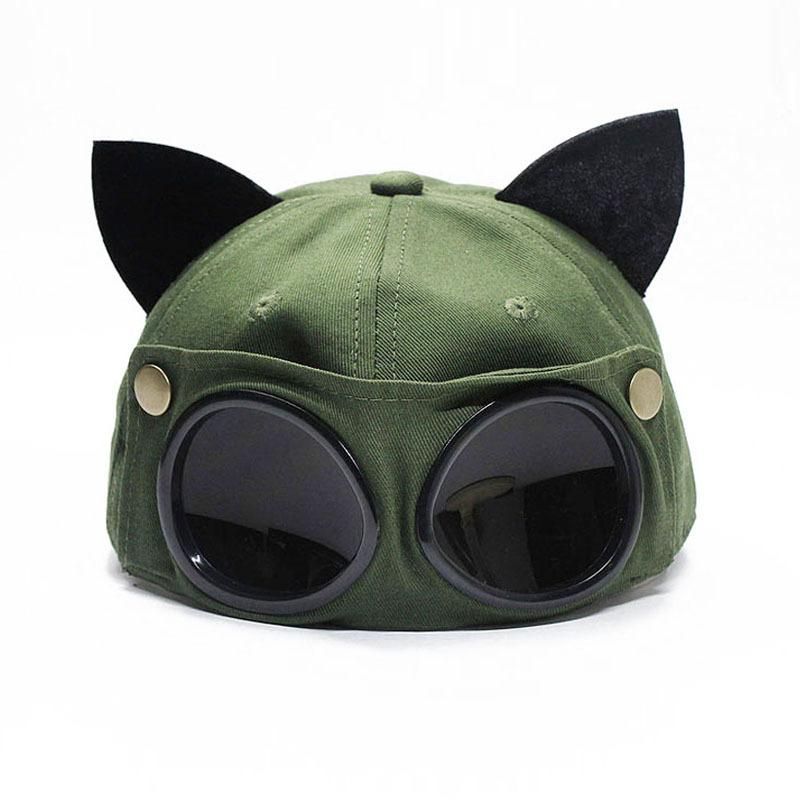 2023 New Pilot Glasses Baseball Hat Women Men Cat Ears Sun Visor Cap Autumn