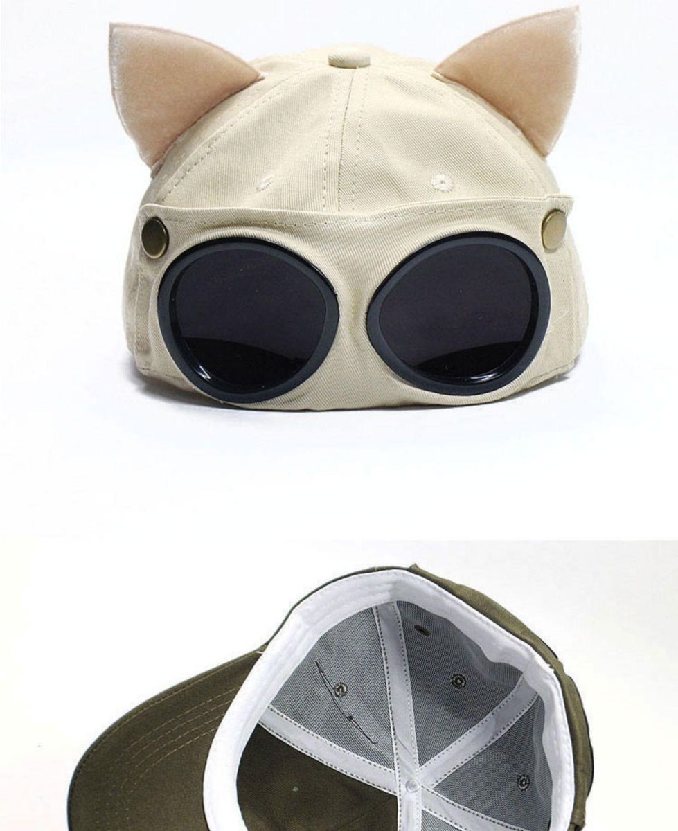 2023 New Pilot Glasses Baseball Hat Women Men Cat Ears Sun Visor Cap Autumn