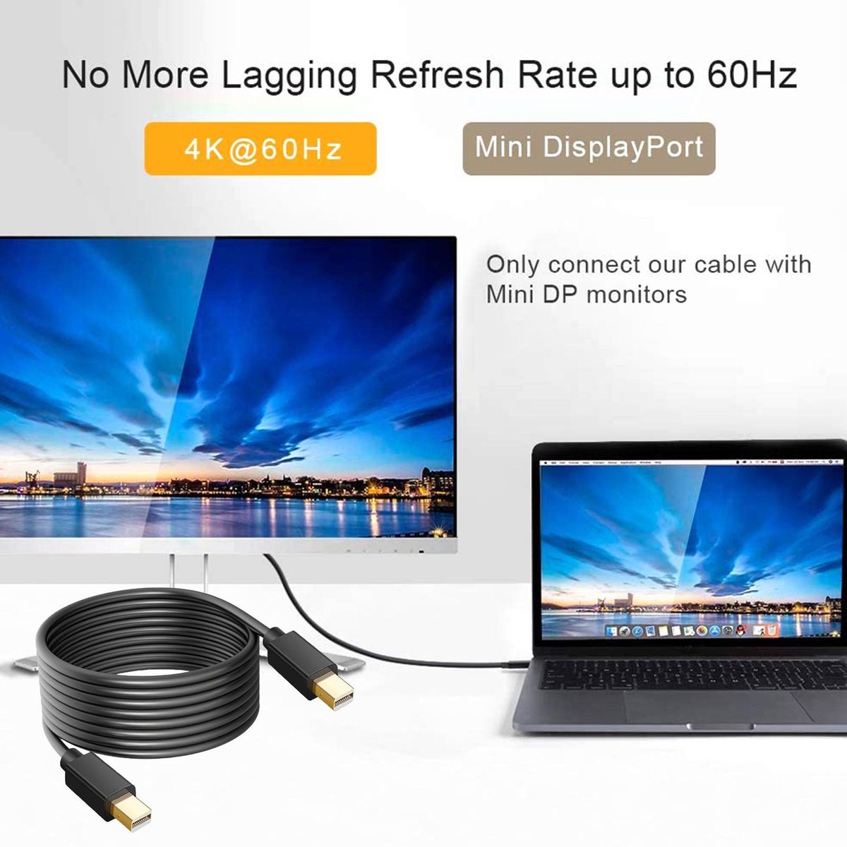 Mini DP Adapter Cable PC Laptop Mini DisplayPort to Mini DisplayPort Cable Black