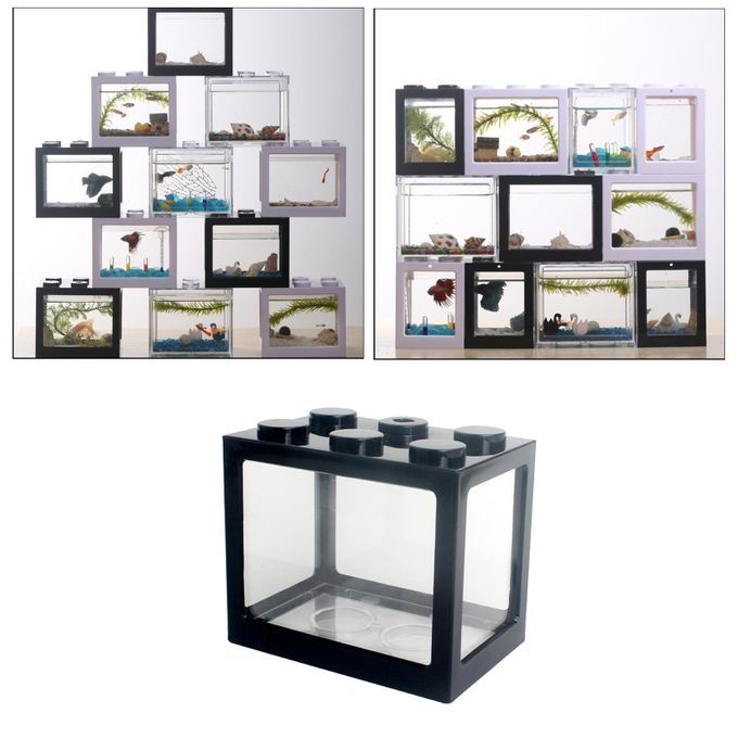 2 Pieces Aquarium Fish Tank Mini Building Blocks Spider Box Home Black
