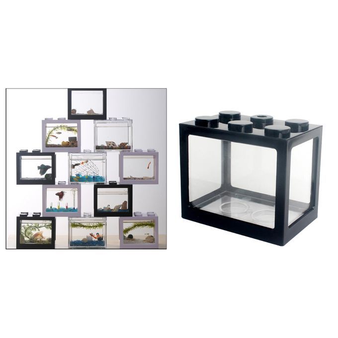 2 Pieces Aquarium Fish Tank Mini Building Blocks Spider Box Home Black