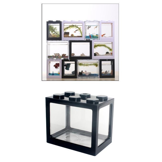 2 Pieces Aquarium Fish Tank Mini Building Blocks Spider Box Home Black