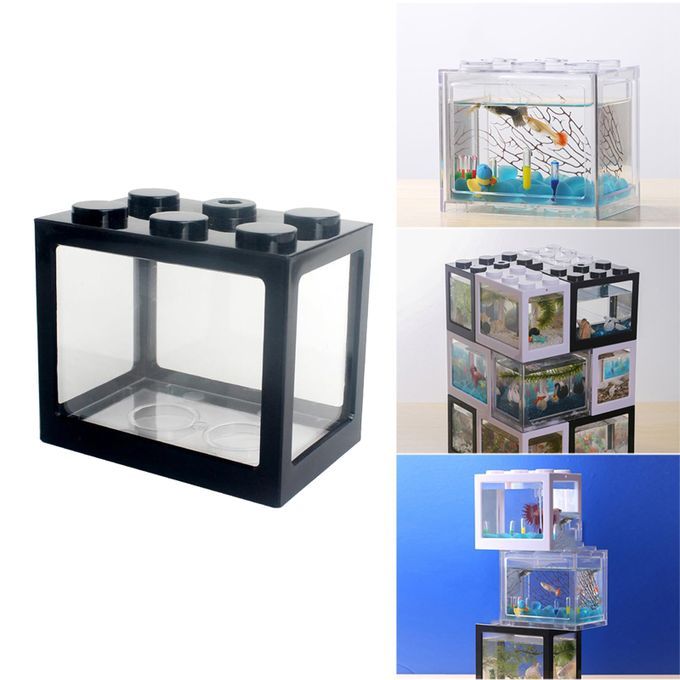 2 Pieces Aquarium Fish Tank Mini Building Blocks Spider Box Home Black