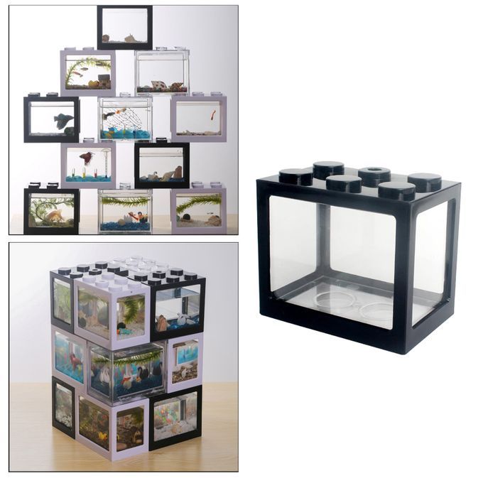 2 Pieces Aquarium Fish Tank Mini Building Blocks Spider Box Home Black