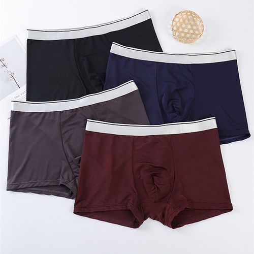 4 Pieces Breathable Men Panties Plus Size Elasticity Ice Silk Boxer Briefs