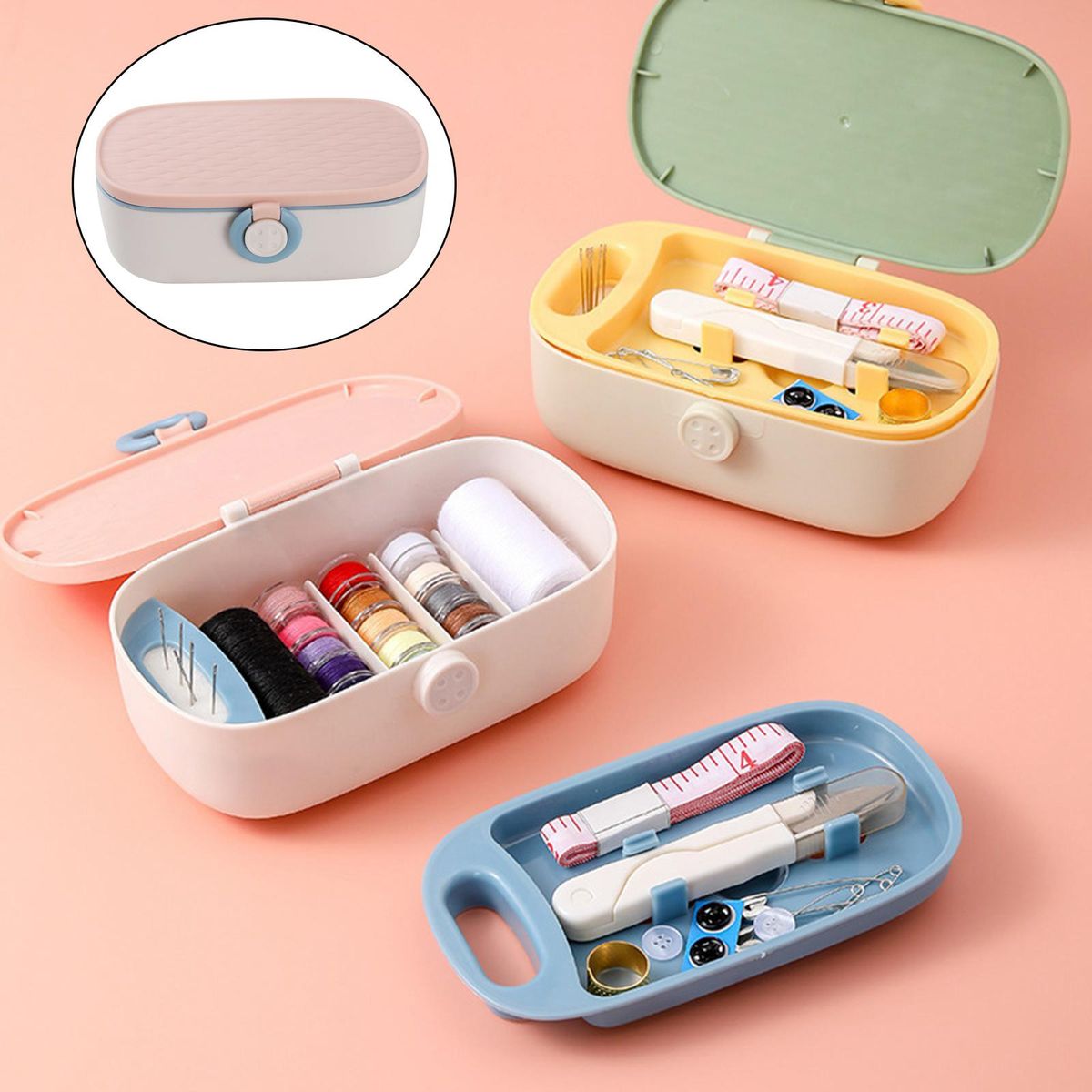 Sewing Kits Organizer Threader 16 Color Threads Sewing Box Set Pink