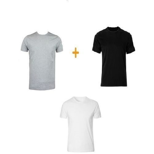 Men's Plain Round Neck Shirts (3 Packs) -White, Black & Grey