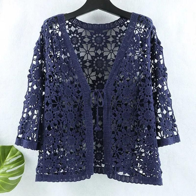 Fashion Hollow Out Knitting Sun Protection Clothing Women's Coat 2022 Summer Loose Cardigan Ladies Air-conditioning Shirt