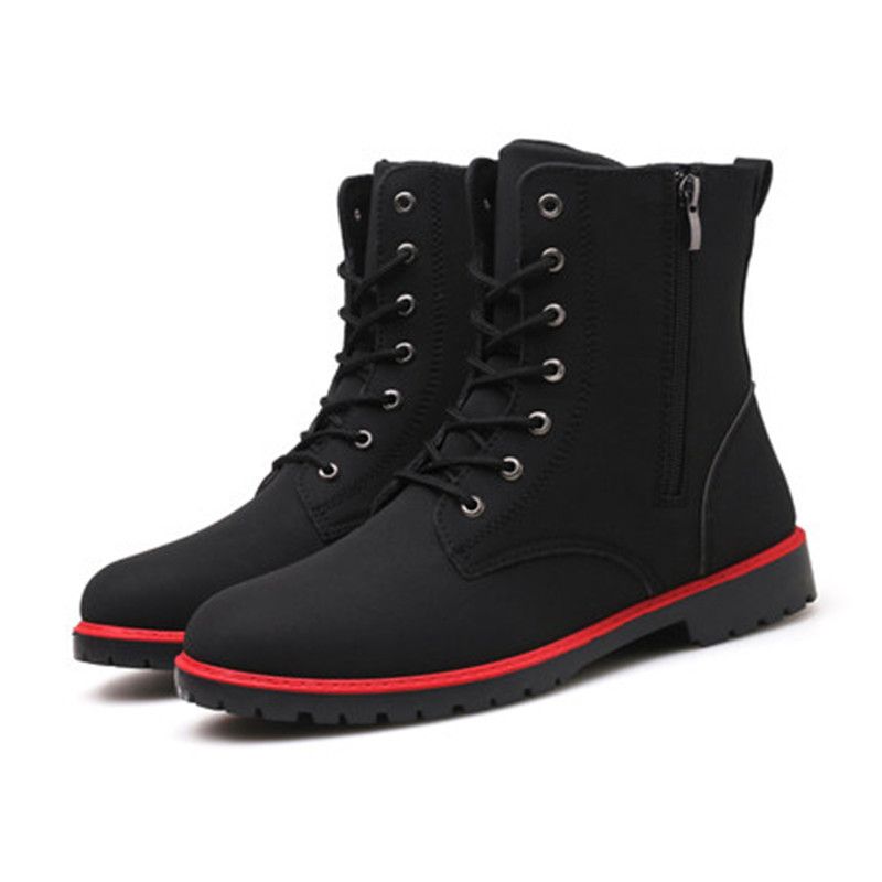 2022 Men Boots British Red High Top Mens Army Boots Korean Zipper Men's Snow Winter Boots Cowboy Boots For Men BLACK-Red