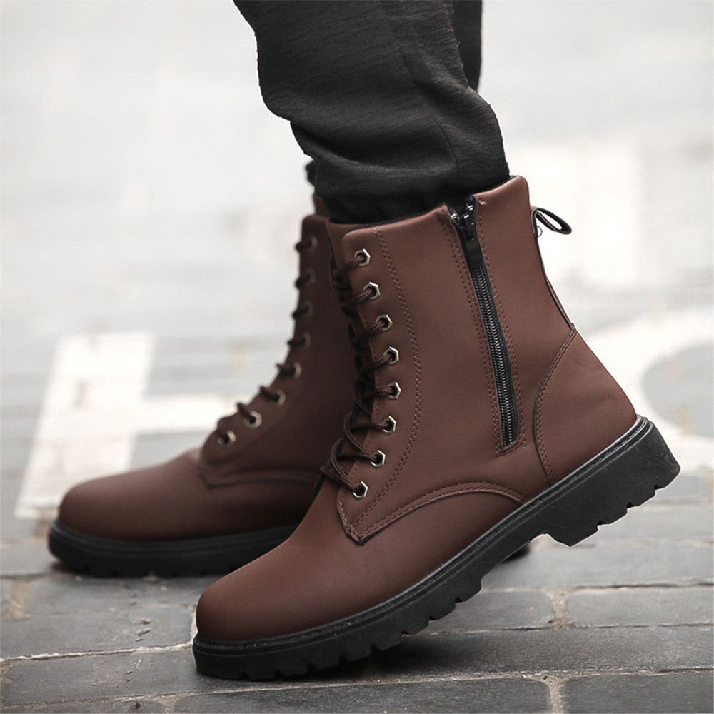 2022 Men Boots British Red High Top Mens Army Boots Korean Zipper Men's Snow Winter Boots Cowboy Boots For Men BLACK-Red