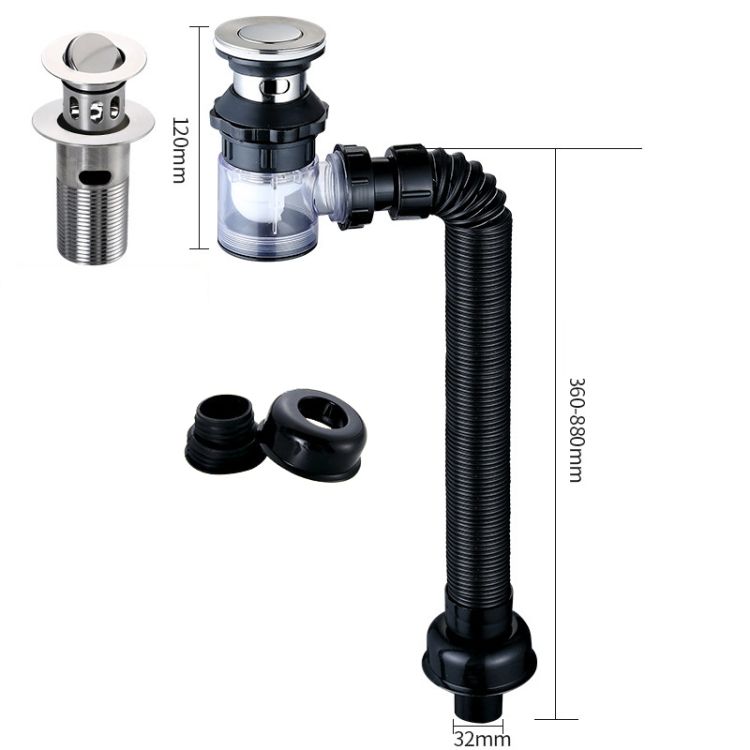 Washbasin Water Pipe A Black Flap With Basket And Overflow