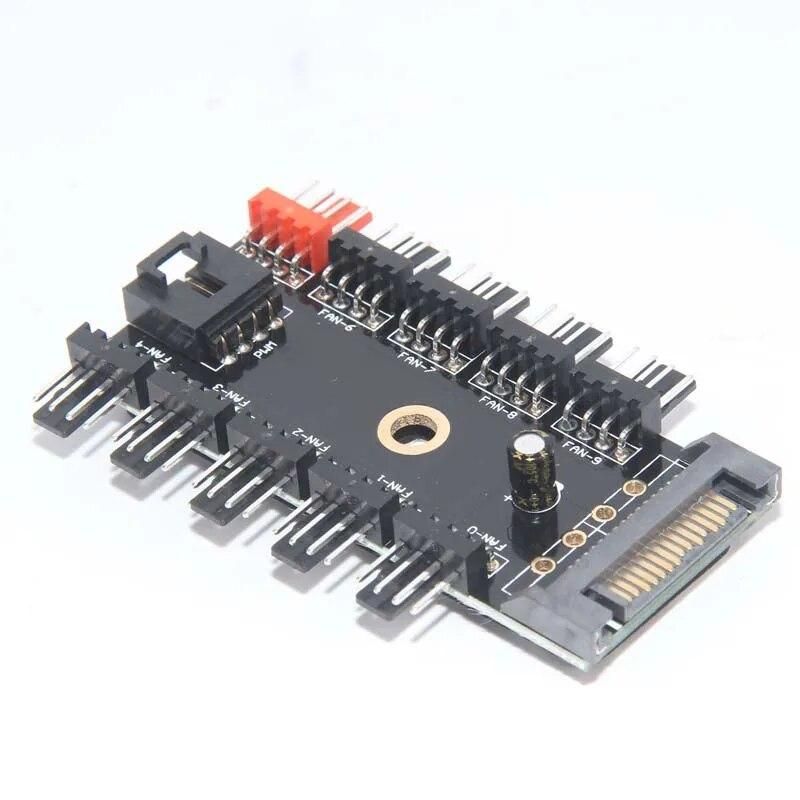 Newest Black 1 to 10 PC Cooler Cooling Fan Hub Splitter Cable Pwm SATA 12V Power Supply Speed Adapter for Computer Miner Mining