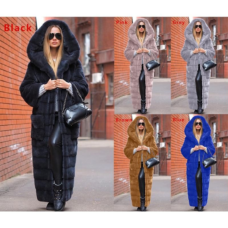 2021 Autumn New Product Imitation Fur Coat Hooded Cotton Coat Thickened and Extended Plush Coat