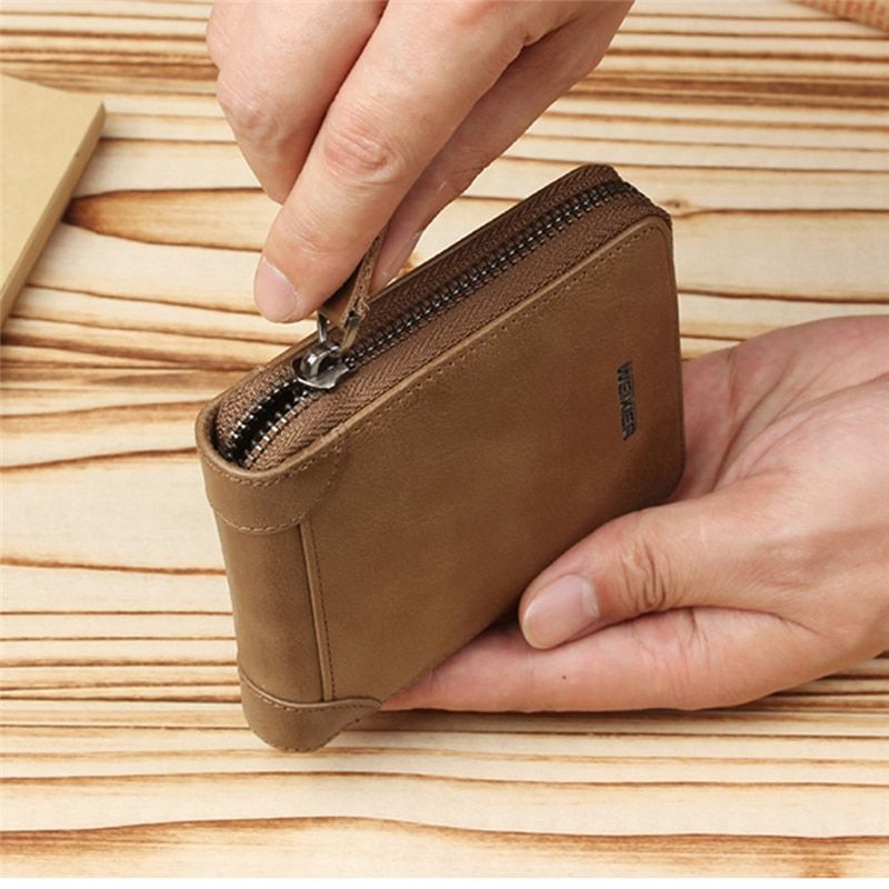 Men Wallet Credit Card Holder PU Leather NEW Blocking Zipper Pocket Thin(#A)