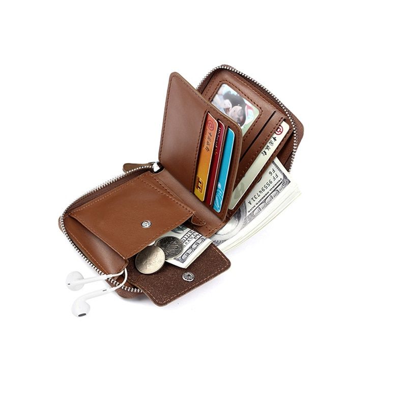 Men Wallet Credit Card Holder PU Leather NEW Blocking Zipper Pocket Thin(#A)