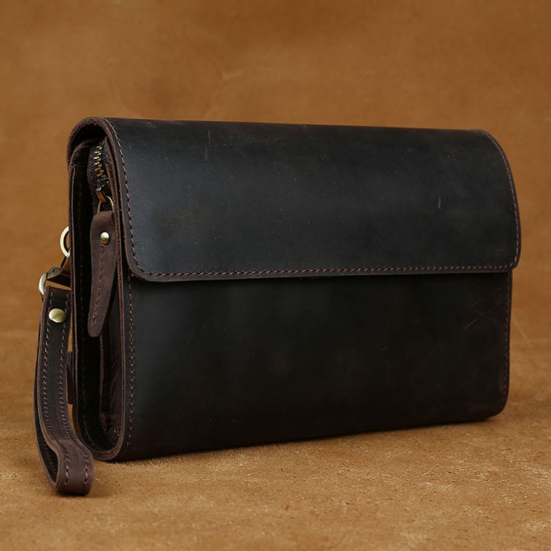 Top Grade Genuine Leather Day Clutches For Men Vintage Style Hand Purse Double