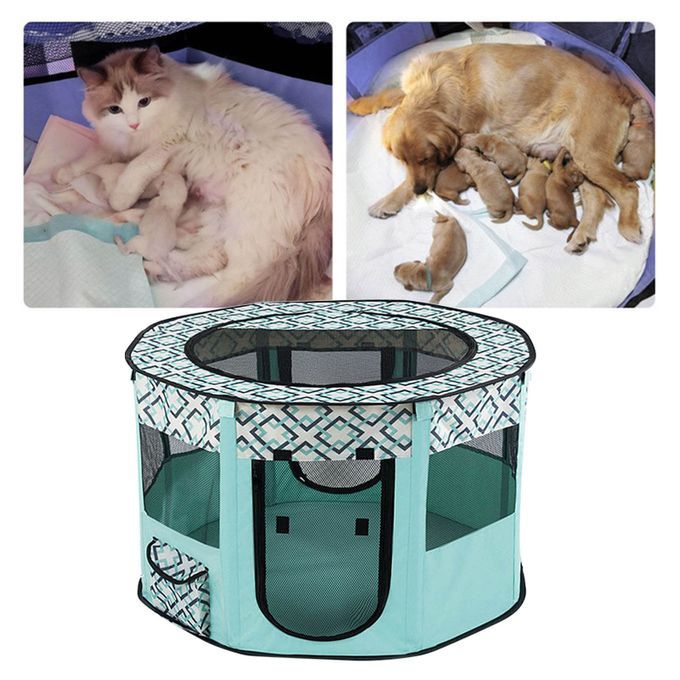 Foldable Dog Cat Playpen Pet Exercise Kennel Mesh Cage Green S
