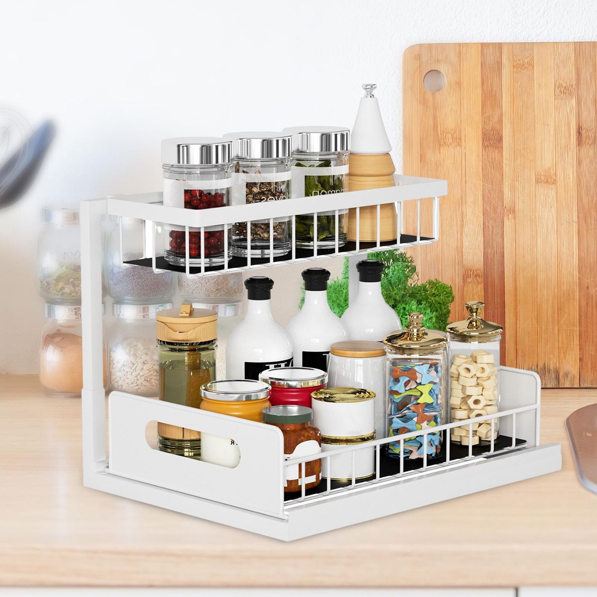 Spice Jars Rack Counter Expandable Iron Display Homeware Under Sink