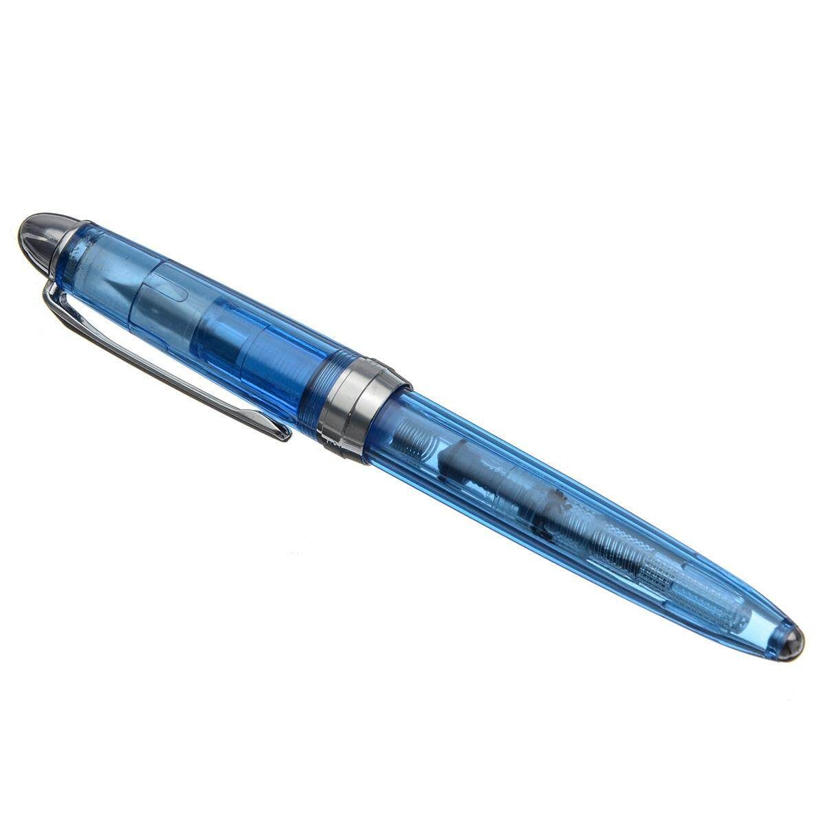 Wing Sung 4 Colors Plastic Fountain Pen Push Extra Fine Nib 0.38mm Writing Gift Blue (blue)