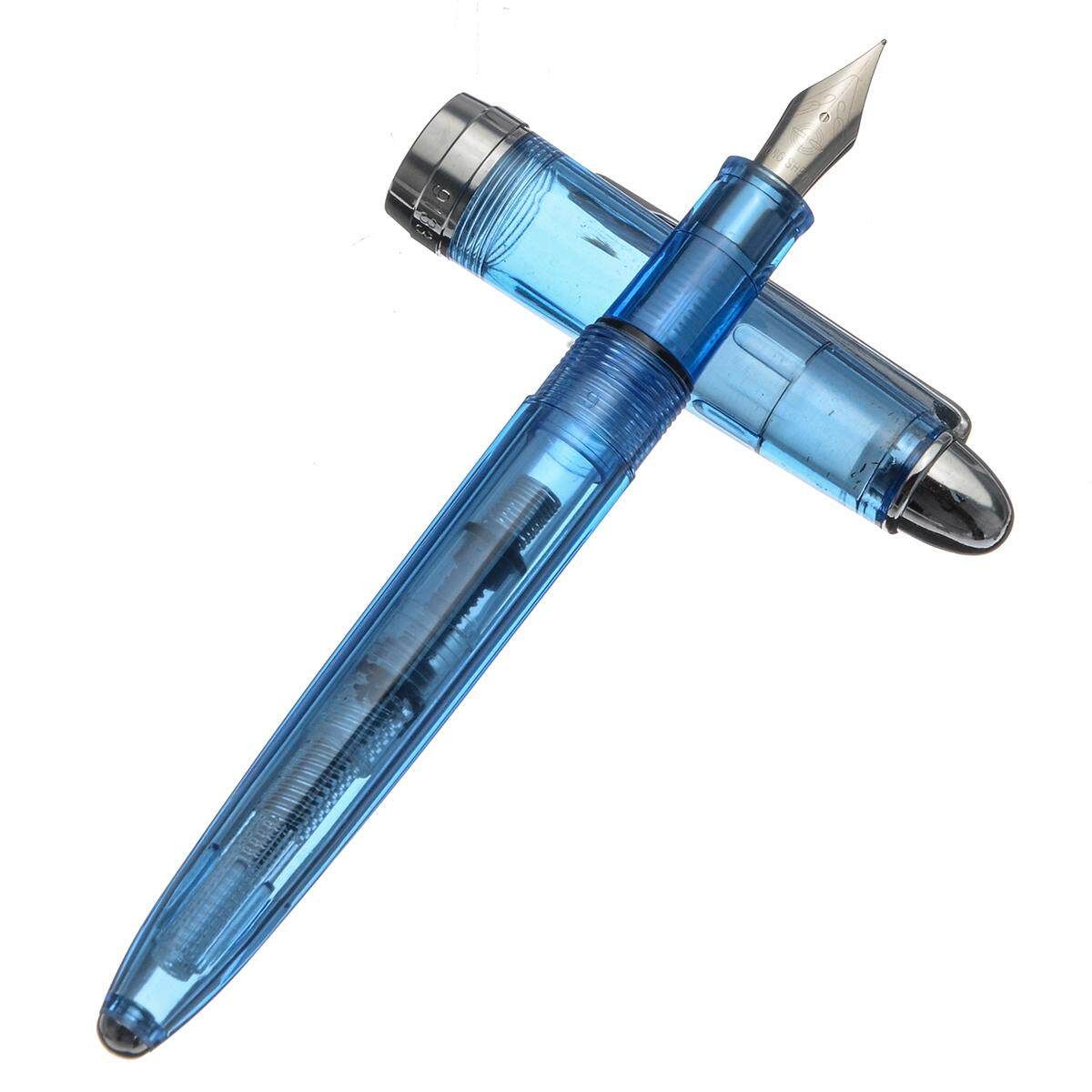Wing Sung 4 Colors Plastic Fountain Pen Push Extra Fine Nib 0.38mm Writing Gift Blue (blue)