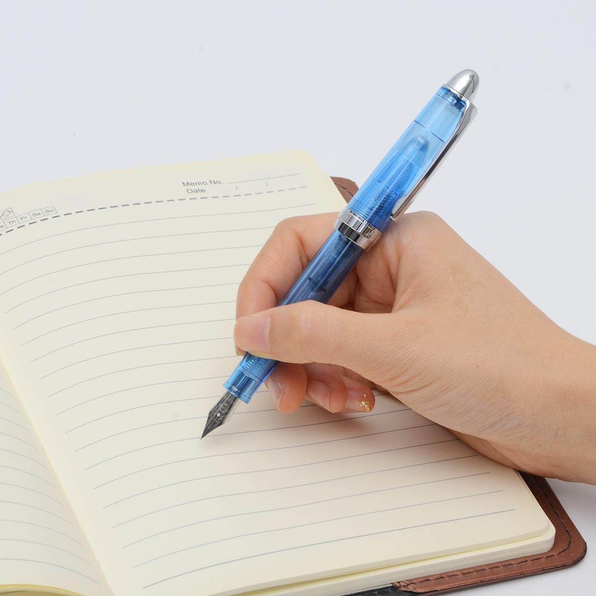 Wing Sung 4 Colors Plastic Fountain Pen Push Extra Fine Nib 0.38mm Writing Gift Blue (blue)