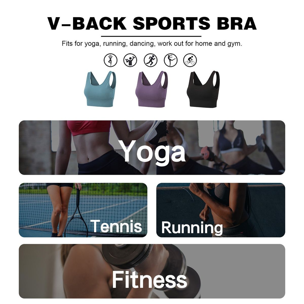 Women Sports Bra Yoga Running Workout Fitness Vest Deep V
