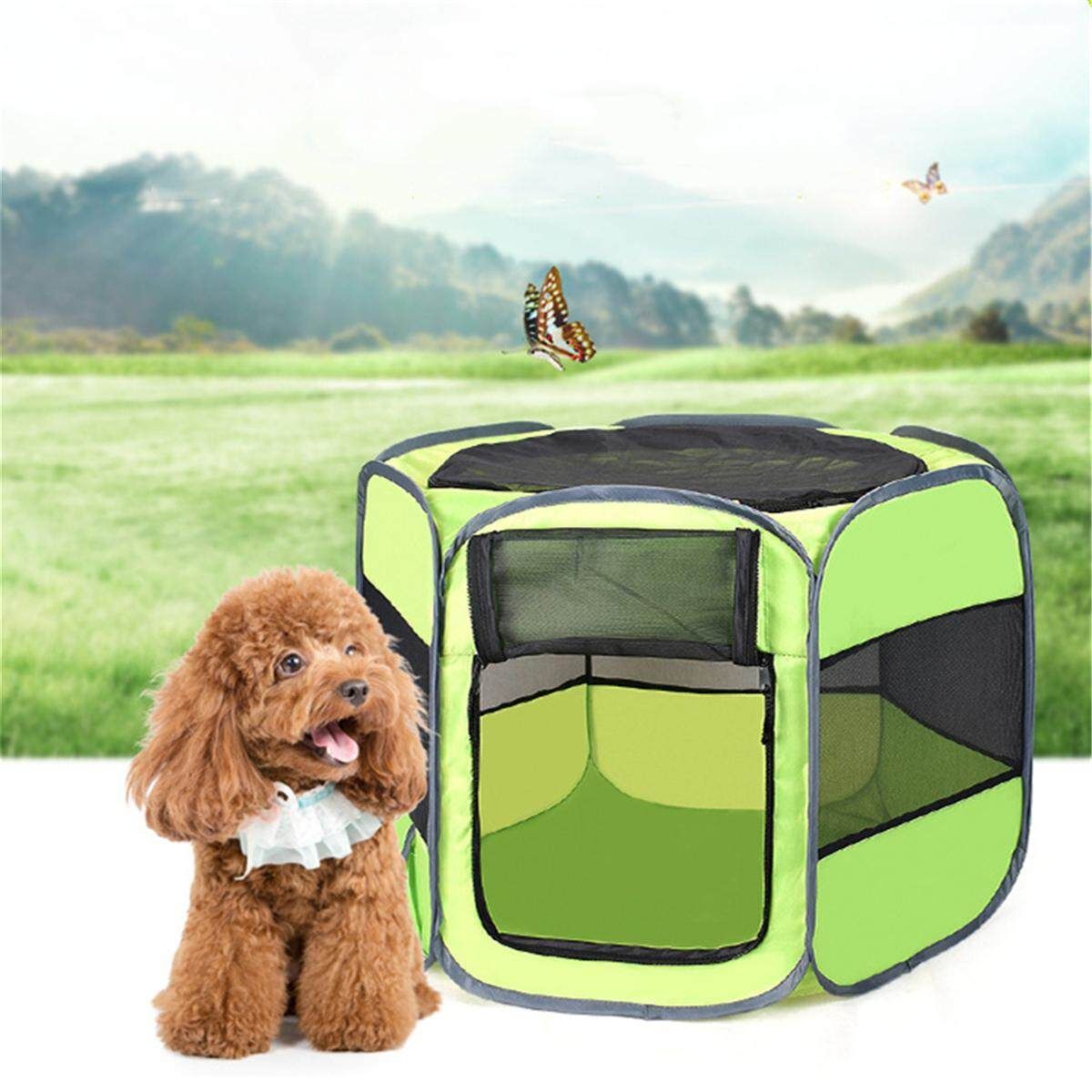 Large Dog Cat Pet Tent Cage Folding Kennel Puppy Playpen House Bed Fence Cage #red XS Green Mini