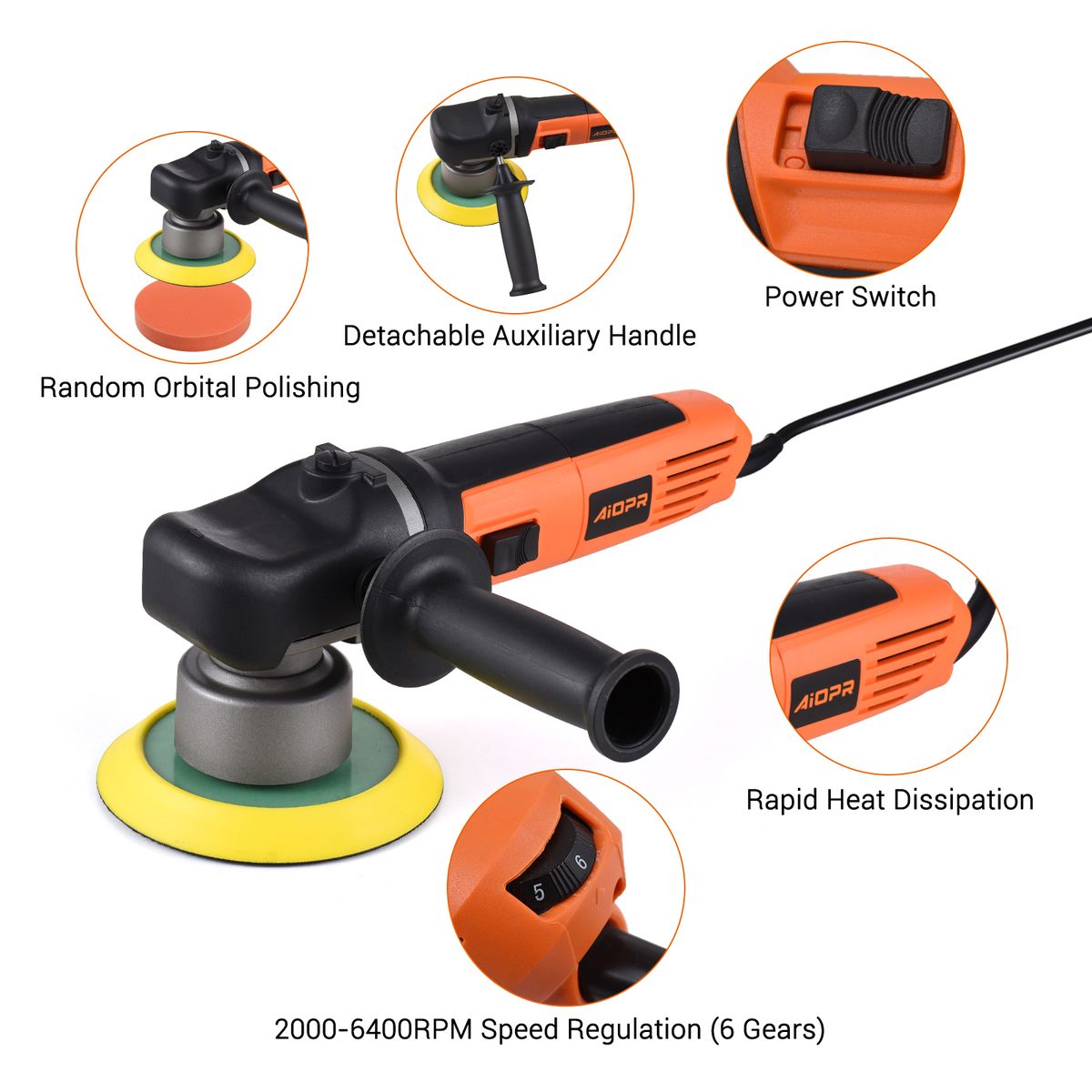 6-inch Random Orbital Electric Car Polisher Kit 840W Auto